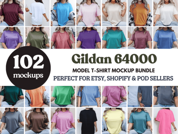 Download Gildan 64000 Model T-Shirt Mockup Bundle - Model Collection