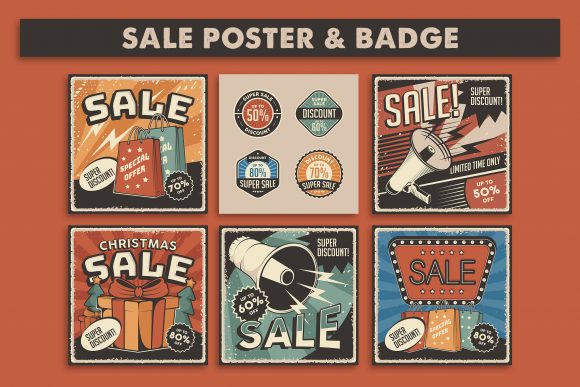 Download Retro Sale Discount Poster and Badge - Discount Collection