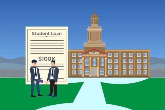 Download Student Loan Concept with College Vector - Vector Collection